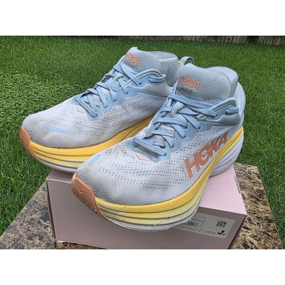 Hoka One One Bondi 8 Womens  11B Summer Song Blue Yellow Running Shoes